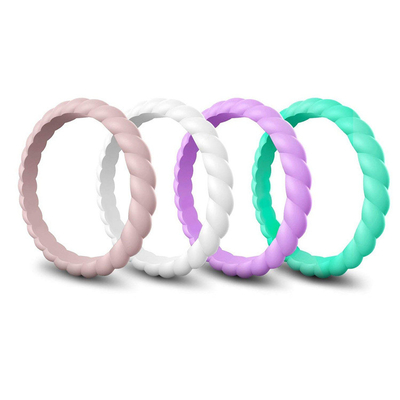 Verdun Gevlechte Stapelbare Sport Zwart Ring Hypoallergenic Silicone Wedding Rings voor Vrouwen