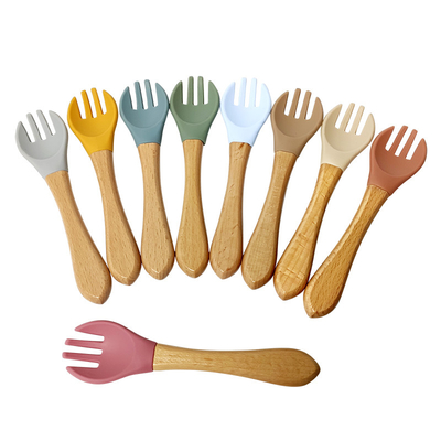 Van het de Jonge geitjes Houten Handvat van de Bpa Vrije Zuigeling van het de Vork Vastgestelde Silicone de Babylepel