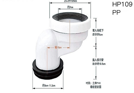 4 duimmuur Hung Toilet Drain Pipe Nontoxic Anticorrosieve Vriendschappelijke Eco