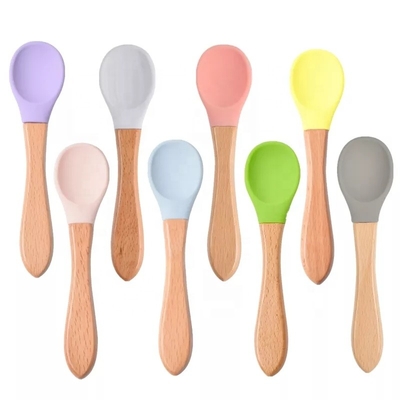 Houten Handvatzuigeling het Voeden Lepel BPA Vrije Voedselrang de Zachte Lepel van de Siliconebaby