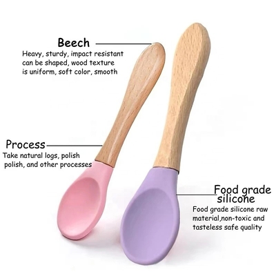 Houten Handvatzuigeling het Voeden Lepel BPA Vrije Voedselrang de Zachte Lepel van de Siliconebaby