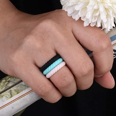 Verdun Gevlechte Stapelbare Sport Zwart Ring Hypoallergenic Silicone Wedding Rings voor Vrouwen