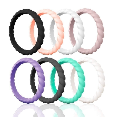 Verdun Gevlechte Stapelbare Sport Zwart Ring Hypoallergenic Silicone Wedding Rings voor Vrouwen
